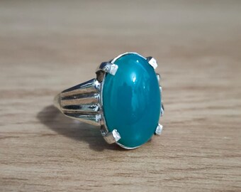 Gorgeous Gem Silica Chrysocolla Set on Silver Ring Blue Tosca Color