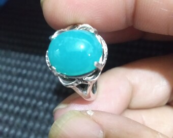 Gorgeous Gem Silica Chrysocolla Set on Silver Ring Blue Tosca Color