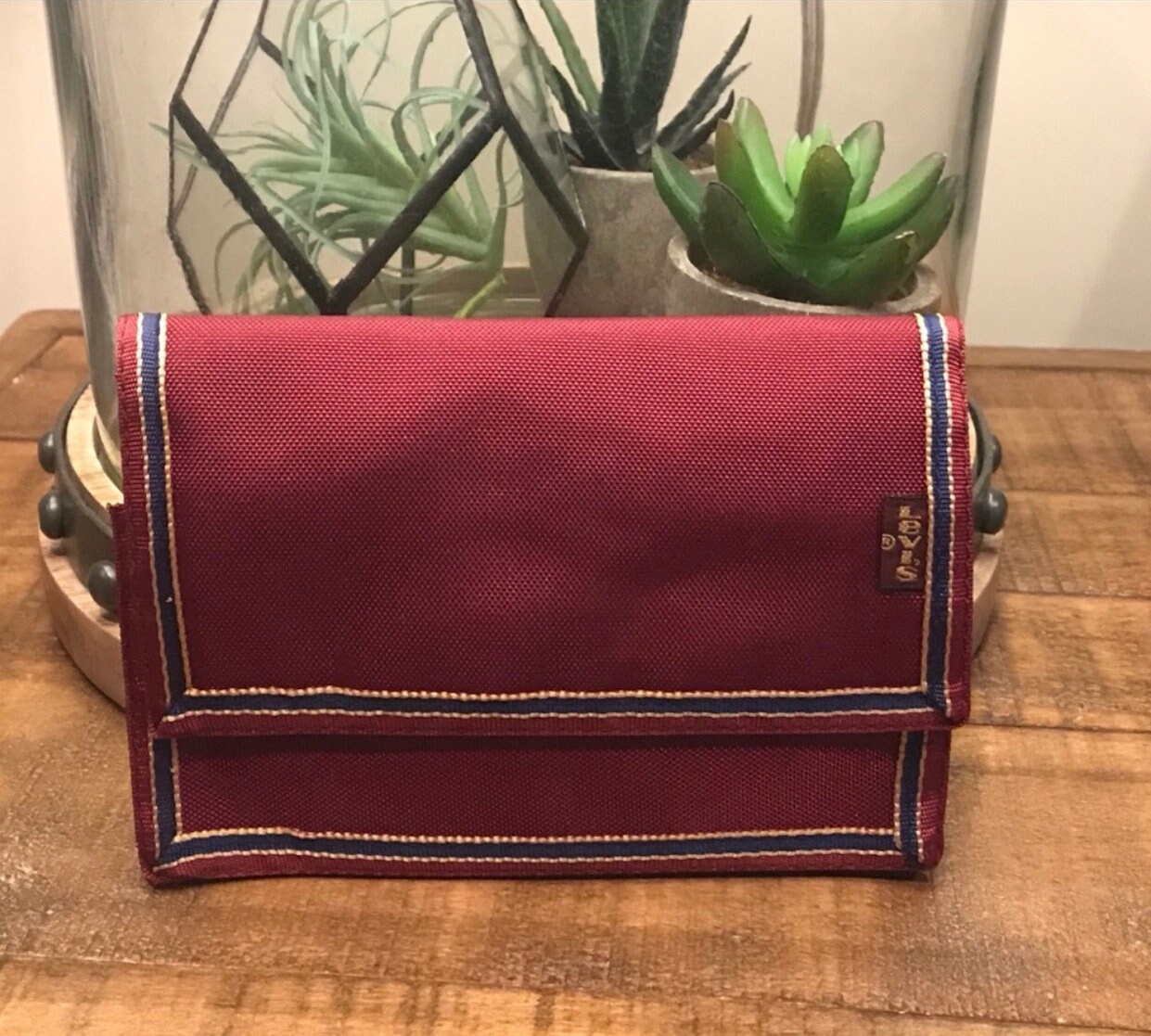 Vintage 80s Levis Maroon Velcro Wallet NWOT Etsy