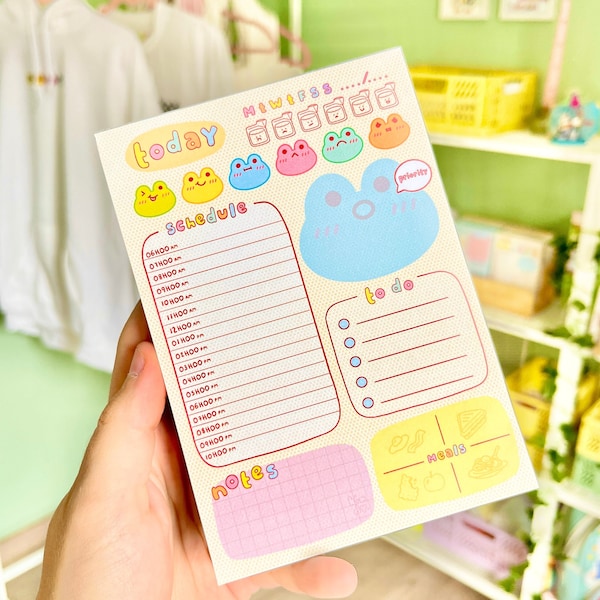 Froggies Notepad // A6 Notepad - 50 pages - Daily planner - Cute Notepad - Planner Notepad - Desk accessories - Illustrated Art - Kindy