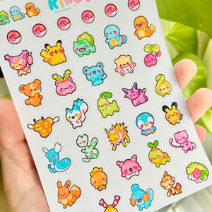 Tiny Pokemon Stickers Sheet, Journaling Stickers, Penpal Stickers, Pokemon Sticker, Cute Briefpapier, Leuke kunst, Kleurrijke Stickers, itskindy afbeelding 5