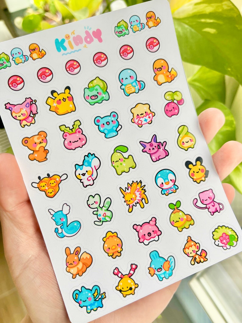 Tiny Pokemon Stickers Sheet, Journaling Stickers, Penpal Stickers, Pokemon Sticker, Cute Briefpapier, Leuke kunst, Kleurrijke Stickers, itskindy afbeelding 5