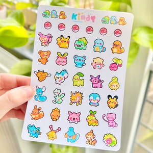 Tiny Pokemon Stickers Sheet, Journaling Stickers, Penpal Stickers, Pokemon Sticker, Cute Briefpapier, Leuke kunst, Kleurrijke Stickers, itskindy afbeelding 1