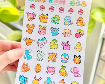 Tiny Pokemon Stickers Sheet, Journaling Stickers, Penpal Stickers, Pokemon Sticker, Cute Stationery, Cute art, Colorful Stickers , itskindy