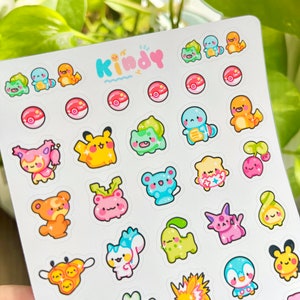 Tiny Pokemon Stickers Sheet, Journaling Stickers, Penpal Stickers, Pokemon Sticker, Cute Briefpapier, Leuke kunst, Kleurrijke Stickers, itskindy afbeelding 2