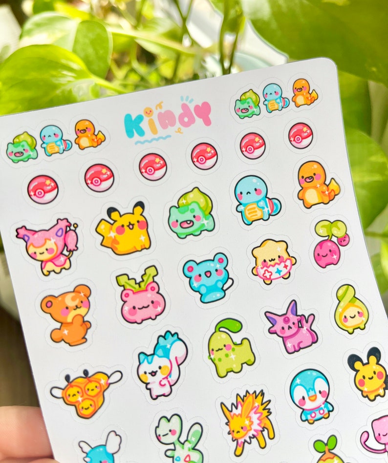 Tiny Pokemon Stickers Sheet, Journaling Stickers, Penpal Stickers, Pokemon Sticker, Cute Briefpapier, Leuke kunst, Kleurrijke Stickers, itskindy afbeelding 2