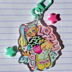 Lazy Day Acrylic Keychain // Acrylic Charm - Cute Acrylic Charms - Color Charm - Key ring - Cute accessories - Epoxy Resin - Kindy