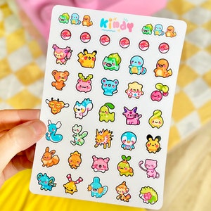 Tiny Pokemon Stickers Sheet, Journaling Stickers, Penpal Stickers, Pokemon Sticker, Cute Briefpapier, Leuke kunst, Kleurrijke Stickers, itskindy afbeelding 3