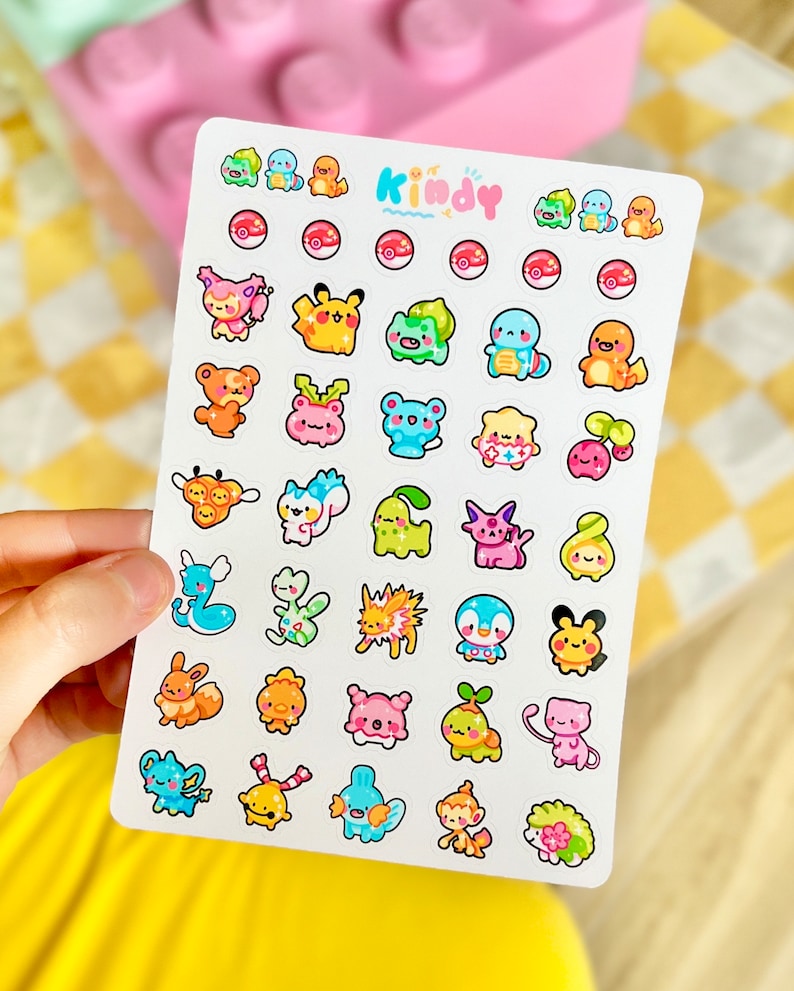 Tiny Pokemon Stickers Sheet, Journaling Stickers, Penpal Stickers, Pokemon Sticker, Cute Briefpapier, Leuke kunst, Kleurrijke Stickers, itskindy afbeelding 3