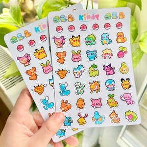 Tiny Pokemon Stickers Sheet, Journaling Stickers, Penpal Stickers, Pokemon Sticker, Cute Briefpapier, Leuke kunst, Kleurrijke Stickers, itskindy afbeelding 4