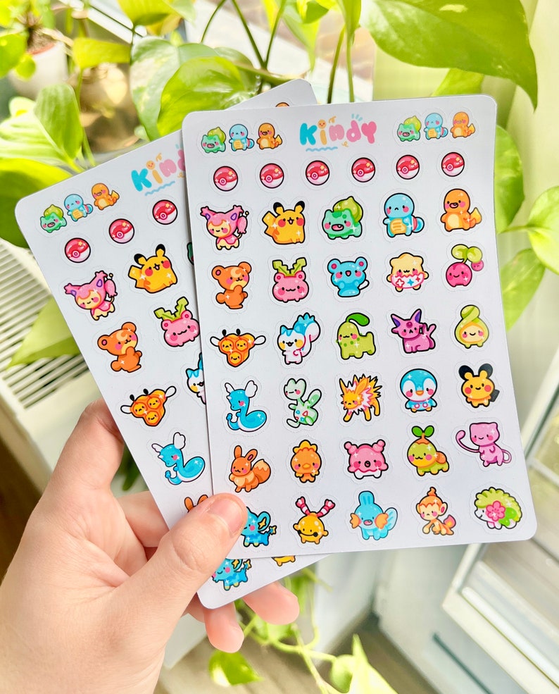Tiny Pokemon Stickers Sheet, Journaling Stickers, Penpal Stickers, Pokemon Sticker, Cute Briefpapier, Leuke kunst, Kleurrijke Stickers, itskindy afbeelding 4