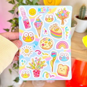 Sunny Day Stickers Sheet, Journaling Stickers, Penpal Stickers, Frog Stickers, Cute Stationery, Cute art, Colorful Stickers , itskindy