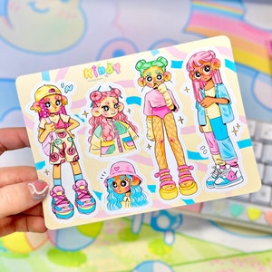 Foglio di adesivi per ragazze Sketchbook, adesivi per diario, adesivi per amiche di penna, adesivi per ragazze, cancelleria carina, arte carina, adesivi colorati, itskindy