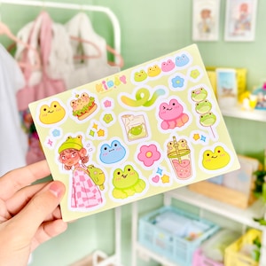 Feuille d'autocollants Froggies, Stickers pour journal de bord, Correspondant Stickers, Sticker grenouille, Papeterie mignonne, Art mignon, Stickers colorés, itskindy