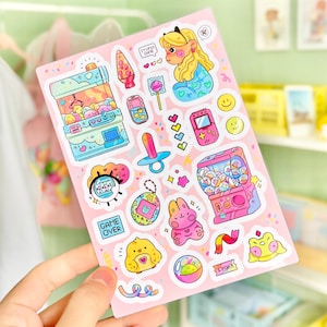 Stickervel Arcade Games, dagboekstickers, penvriendstickers, retrosticker, leuk briefpapier, leuke kunst, kleurrijke stickers, itskindy