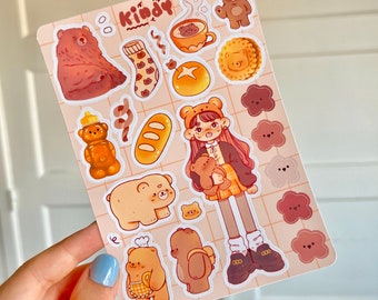 Cozy Bear Matte Vinyl Sticker Sheet, Journaling, Penpal