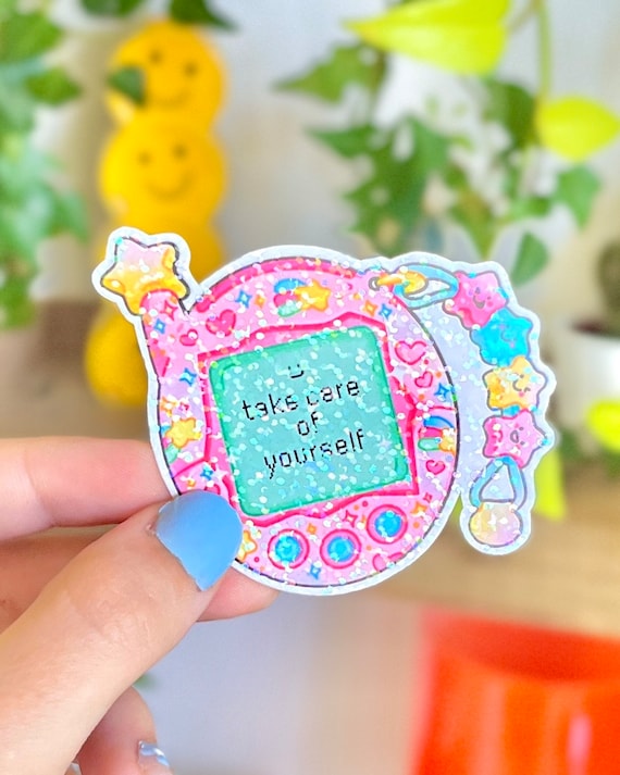 Tamagotchi Pink Holographic Sticker, Holographic Sticker, Vinyl Sticker, Decorative Sticker, Laptop sticker, Cute art, itskindy