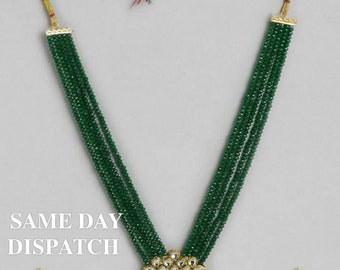 Lange Polki Kette| Indische Lange Halskette | Pakistanischer Schmuck | Kundan Halskette Mala |Indischer Schmuck| Halbedelstein, Blumen Set