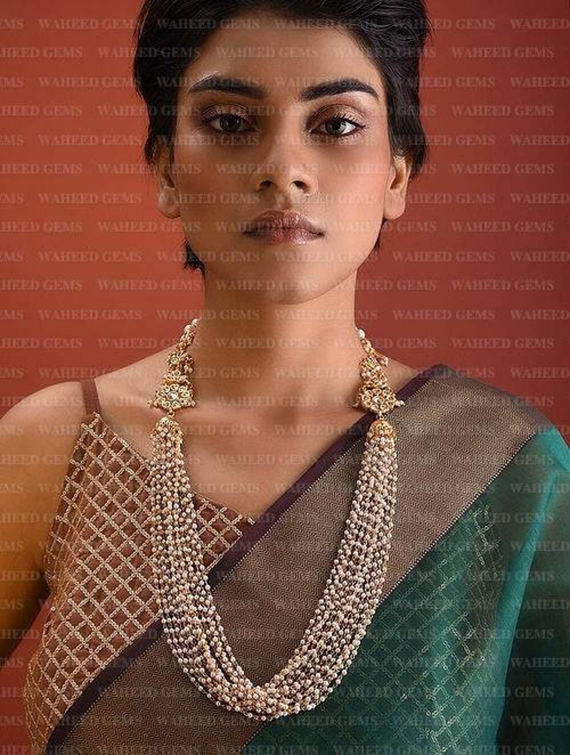 Long Pearl Necklace Set Indian Necklace Gold Necklace Set Etsy