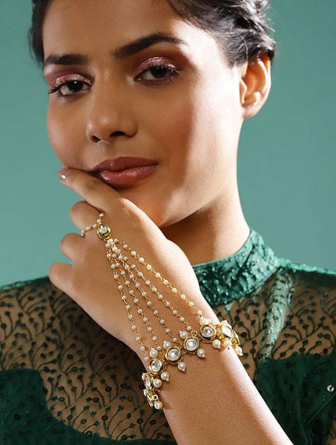 Kundan Bracelet/ Polki Haath Phool /hath Panja/ Adjustable Bracelet/ Finger Bracelet /indian