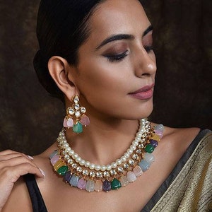 Multicolour Kundan Necklace and Earring Set Vibrant Ethnic Jewelry for All Occasions - Buy main image 1