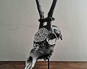 あ*の様 archive Roen scull design real leat Real Roe Deer Skull Nordic Runes Lighting - Handmade Gothic