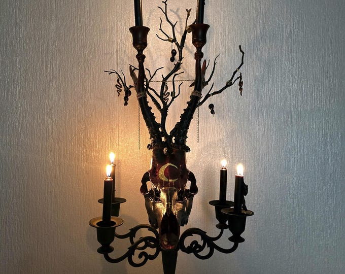 Lilith Roe Deer Skull Candelabra: Handcrafted Gothic Altar Decor