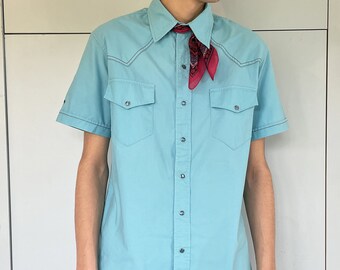 Chemise western homme coloris turquoise en coton taille L