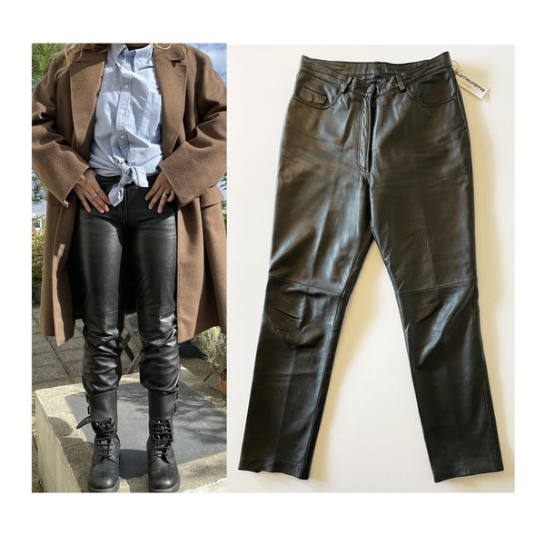 Pantalon en cuir noir, vintage Y2K taille L, western black leather pant size L