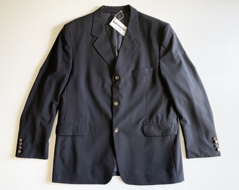 Vintage men's blazer / men's suit jacket in combed wool in midnight blue, vintage 1990, metal buttons with blazon. Size XL