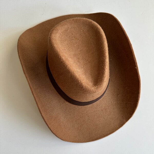 Chapeau de cowboy beige en feutre synthétique, chapeau western, chapeau vintage