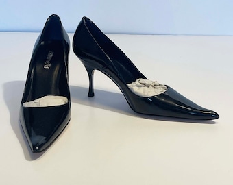 Pointed pumps in black patent leather vintage 2000, vintage Minelli pumps dead stock