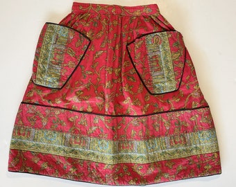 Jupe provençale 1960, rouge en coton imprimé, cousue à la main en France, taille XS , vintage des années 60s, Pièce vintage rare