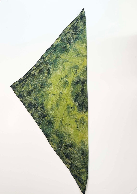 1960s silk scarf, large square of green silk prin… - image 3