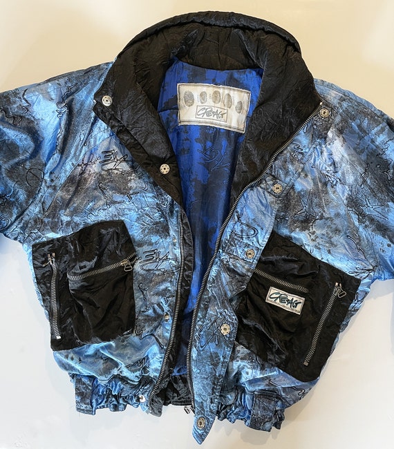 Buy Vintage Zip Jacket 90s, Street Style, Two-tone Print, Blue and 