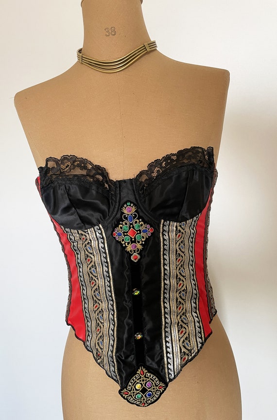Red, black and gold bustier / corset vintage 1980… - image 3