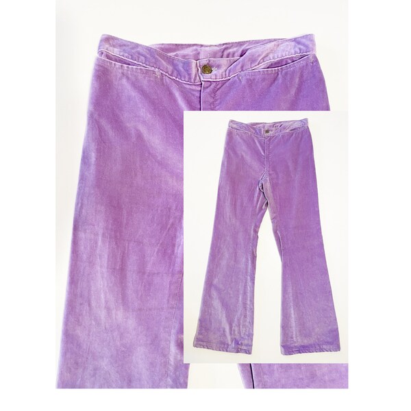 Pantalon 1970 en velours parme, pantalon évasé vintage 70s taille S (France 36) / 70s flare pants size S