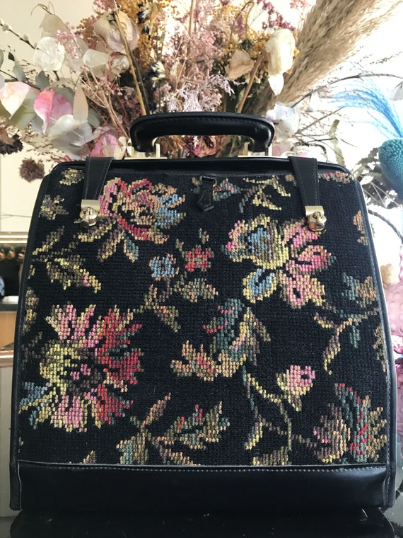 Vintage leather bag and tapestry