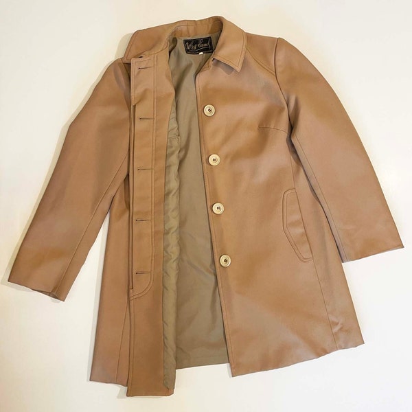 1970 trench coat 3/4 beige fabriqué en France, manteau court femme vintage 70s. Taille M