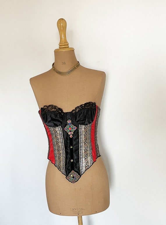 Red, black and gold bustier / corset vintage 1980… - image 1