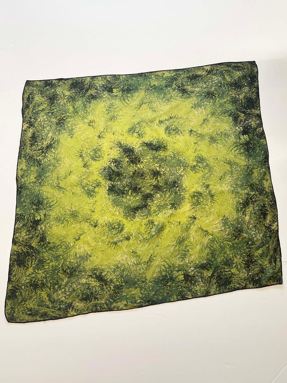 1960s silk scarf, large square of green silk prin… - image 2