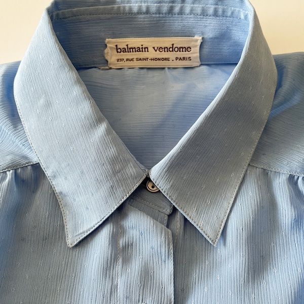 Vintage blouse 80s brand Balmain Vendome Paris sky blue size L (France 40)