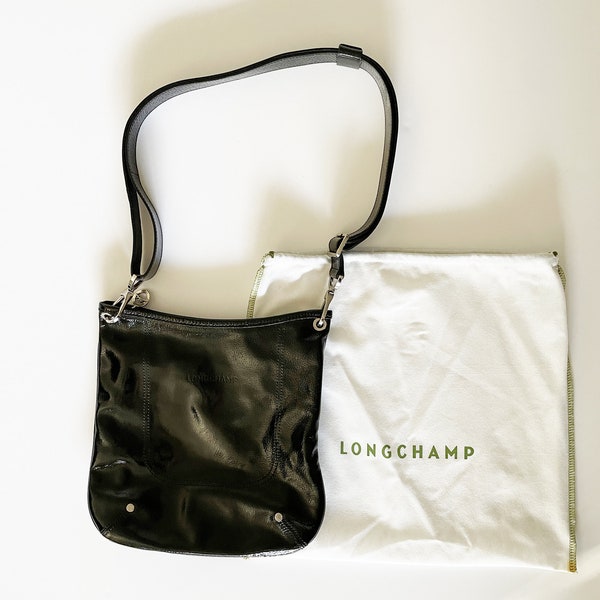 Sac Longchamp vintage à bandoulière en cuir vernis noir