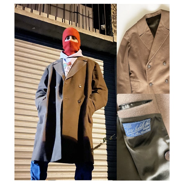 Manteau en laine marron vintage 1980. Manteau homme fabriqué sur mesure par un tailleur en France, Taille XL