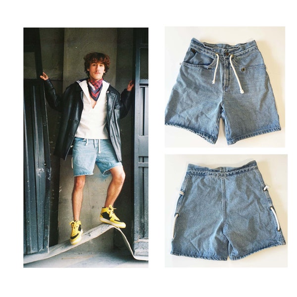 Short homme vintage 90s en denim bleu, short en jean Benetton vintage 1990 made in Italy, Short en jean vintage homme taille M