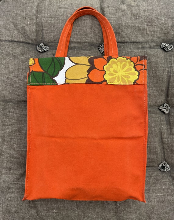 Authentic Little Vintage Orange Tote Bag 70s Made of Bache Canvas cotton Canvas Printed Multicolored Floral Pattern. Etsy Ireland