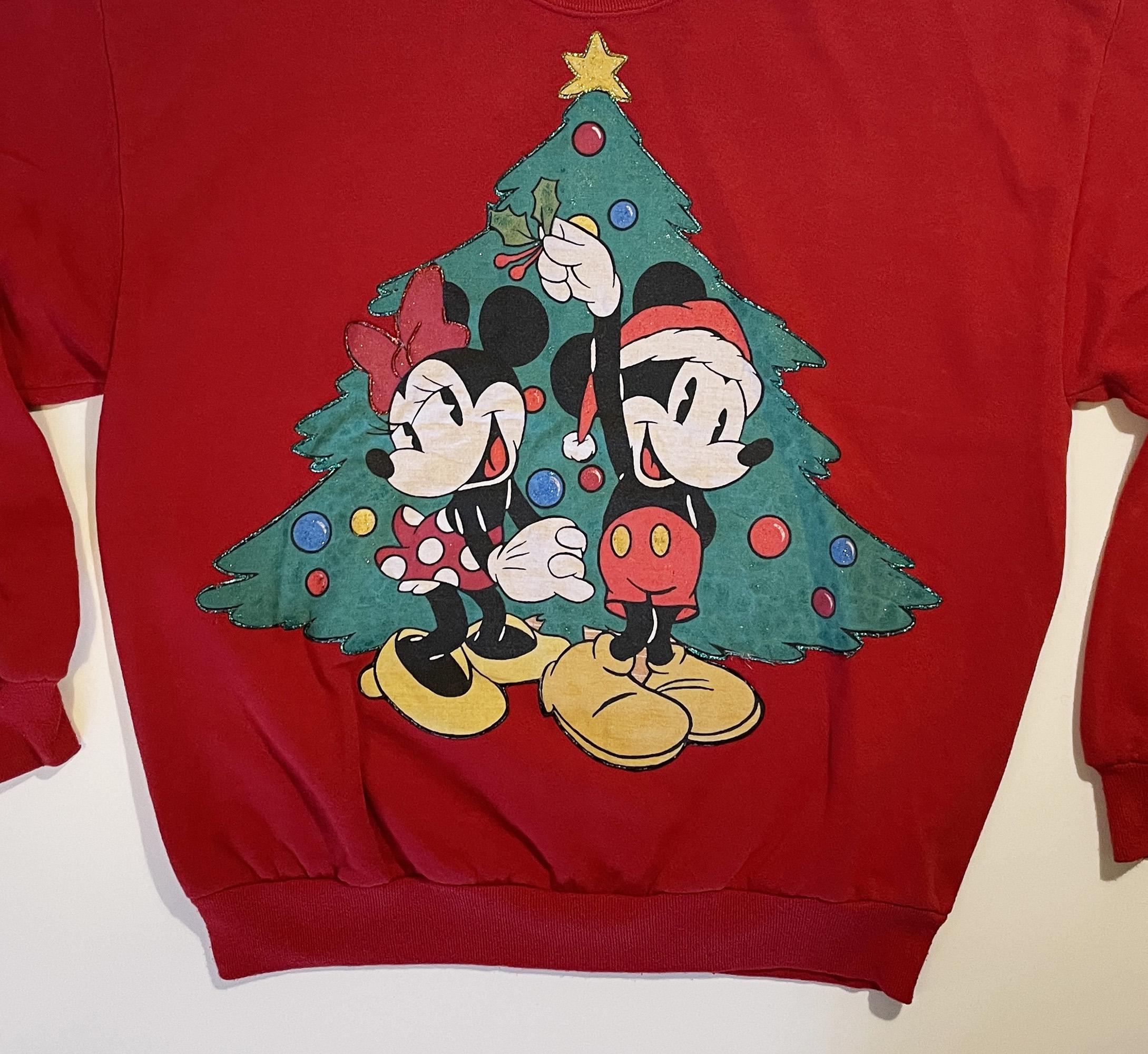 ヴィンテージ 80 年代の赤いトレーナー、クリスマスのミッキーとミニの 