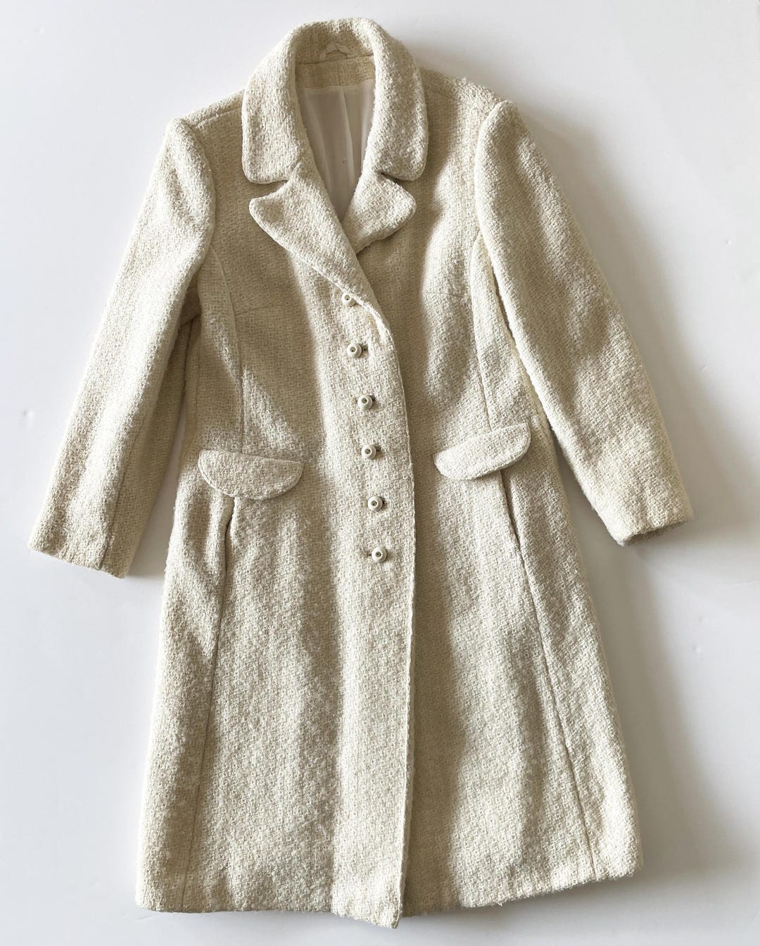 Manteau Dumas En Laine Mélangée Blanc - Taille M - Pockets Et Chaud - Occasion Très Bon état