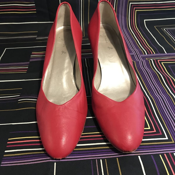 Agnès b vintage red leather pumps / French designer