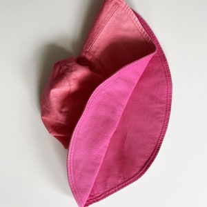 Chapéu de sol de lona de algodão rosa vintage 1970, chapéu feminino vintage, chapéu de praia